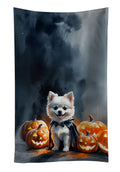 White Pomeranian Puppy Halloween Kitchen Towel Velour Plush Front and Cotton Loop Back Machine Washable