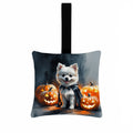 White Pomeranian Puppy Halloween Hanging Square Fabric Ornament 3.5 × 3.5 Decorative Door-Knob & Tree Hanger, Soft Fabric