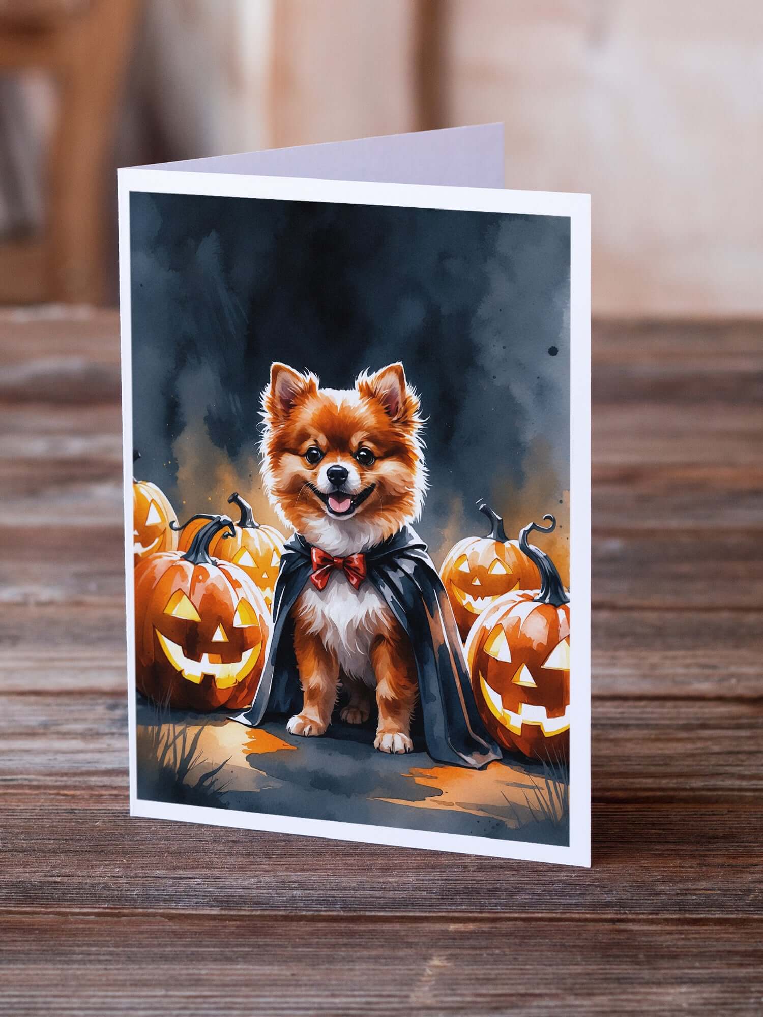 Pomeranian Puppy Halloween Greeting Cards Pack of 8 Blank Cards with Envelopes Whimsical A7 Size 5x7