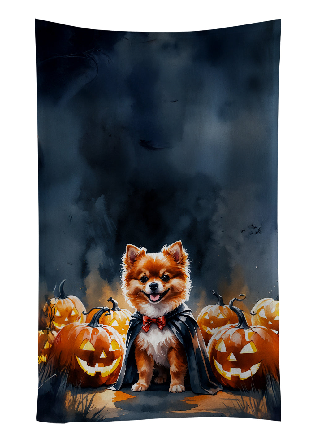 Pomeranian Puppy Halloween Kitchen Towel Velour Plush Front and Cotton Loop Back Machine Washable