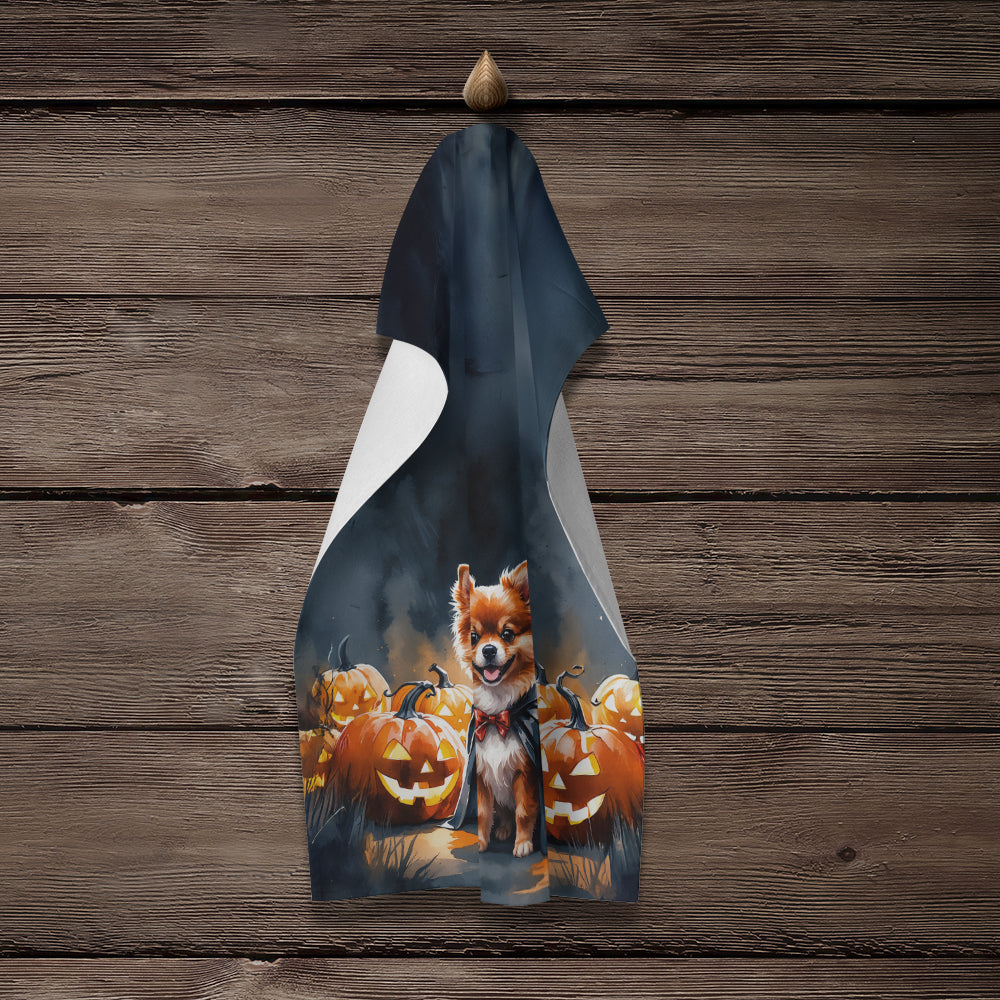 Pomeranian Puppy Halloween Kitchen Towel Velour Plush Front and Cotton Loop Back Machine Washable