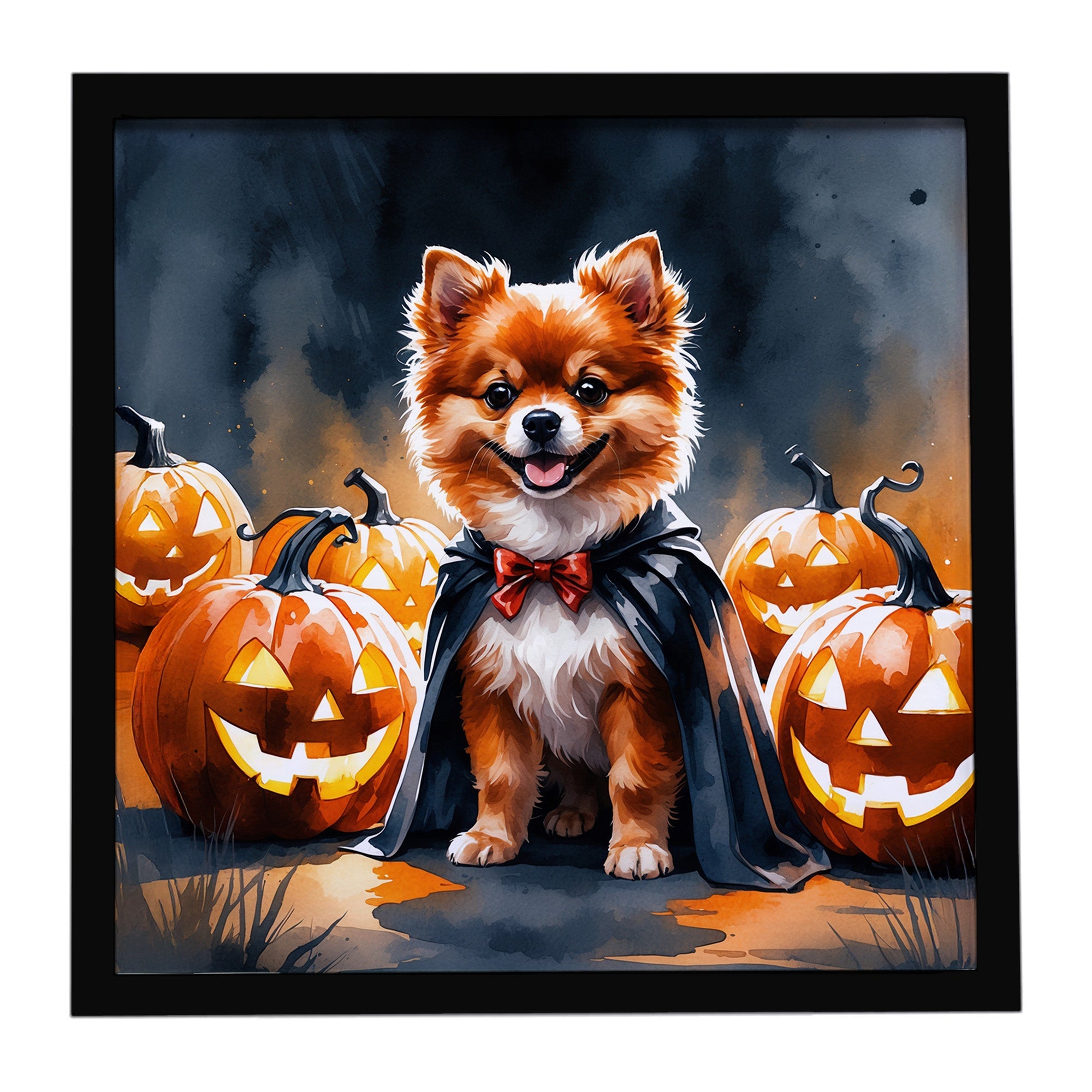 Pomeranian Puppy Halloween Framed Metal Print Bathroom, Kitchen, Office, Home Decor Wall Art Ready to Hang, Square, 8X8