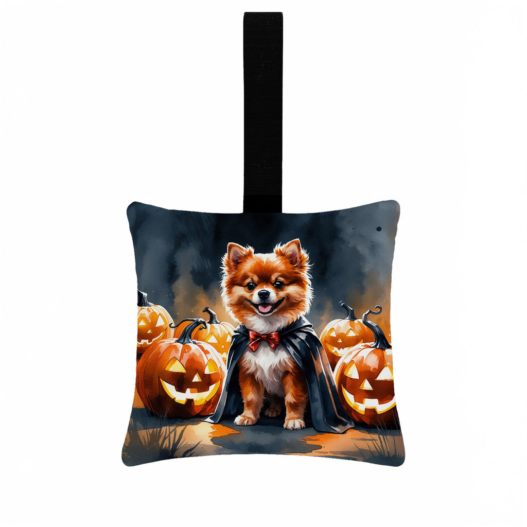Pomeranian Puppy Halloween Hanging Square Fabric Ornament 3.5 × 3.5 Decorative Door-Knob & Tree Hanger, Soft Fabric