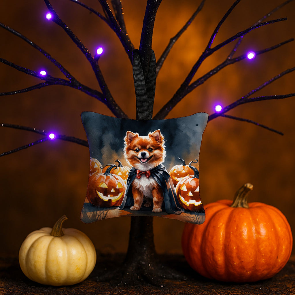 Pomeranian Puppy Halloween Hanging Square Fabric Ornament 3.5 × 3.5 Decorative Door-Knob & Tree Hanger, Soft Fabric