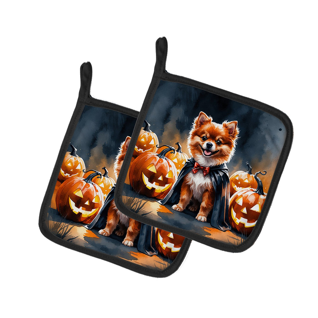 Pomeranian Puppy Halloween Pot Holder Set of 2 Heat Resistant Quilted Hot Pads 7.5 x 7.5 Inch, Insulated Kitchen Trivets for Cooking & Baking