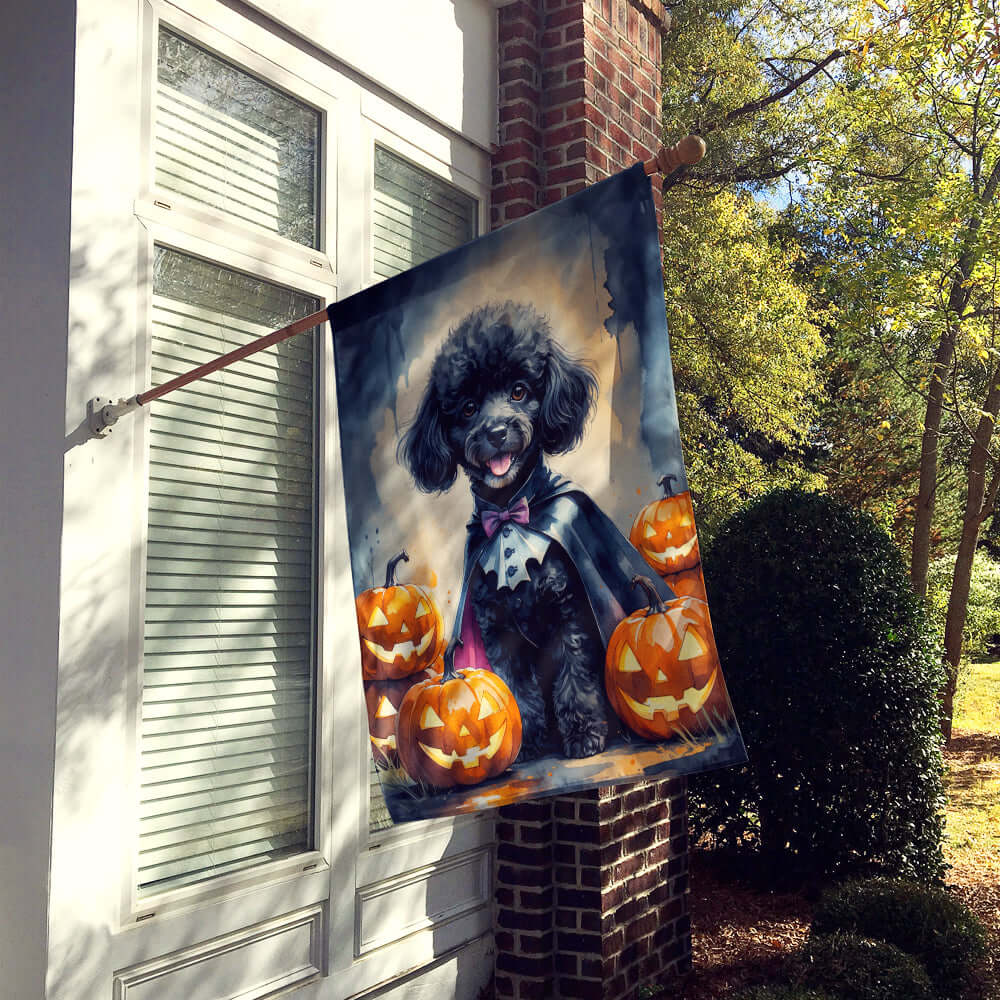 Black Poodle Puppy Halloween House Flag 28x40 Porch Sleeve Pole Decorative Outside Yard Banner Artwork Wall Hanging, Polyester