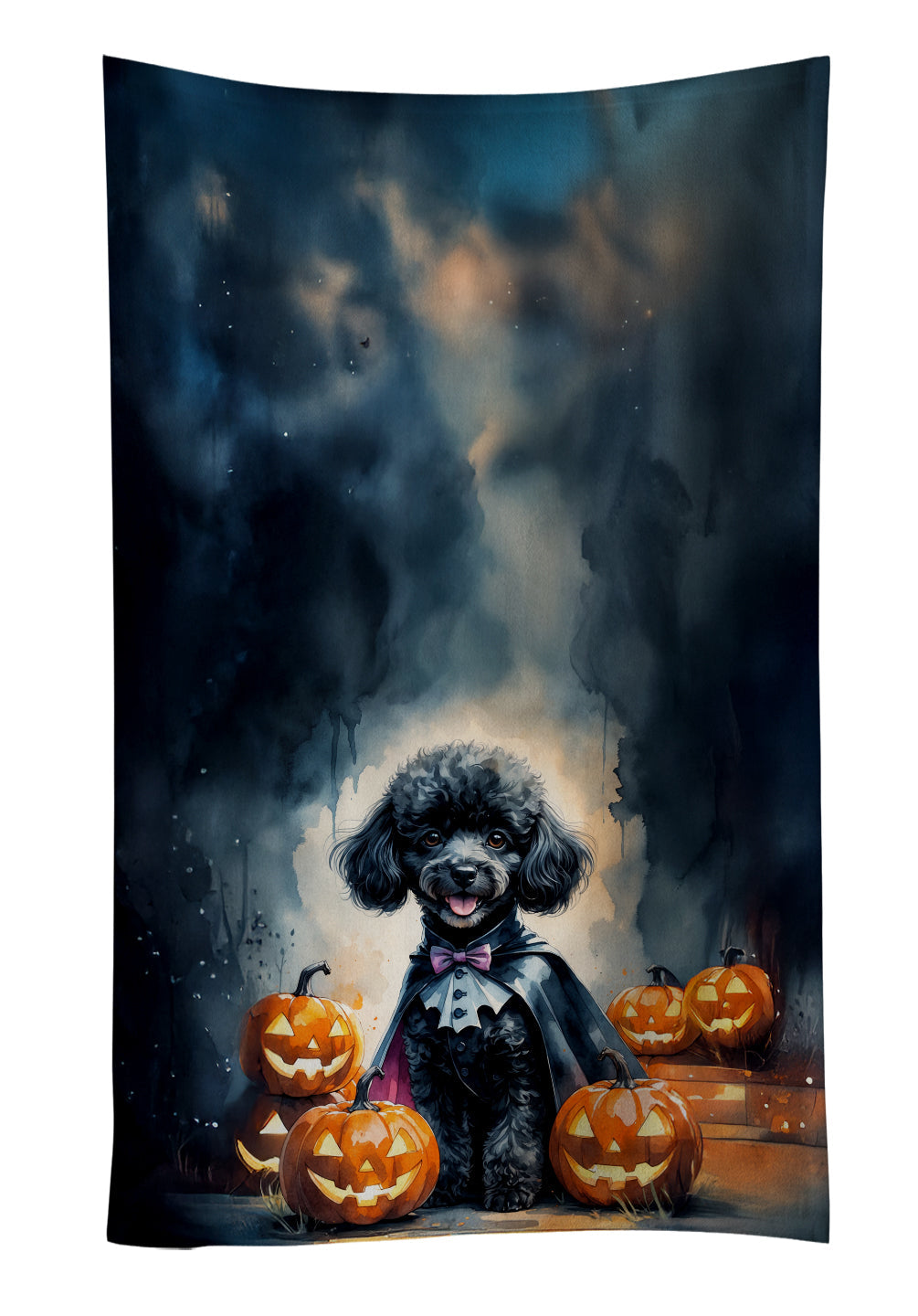 Black Poodle Puppy Halloween Kitchen Towel Velour Plush Front and Cotton Loop Back Machine Washable