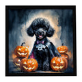 Black Poodle Puppy Halloween Framed Metal Print Bathroom, Kitchen, Office, Home Decor Wall Art Ready to Hang, Square, 8X8