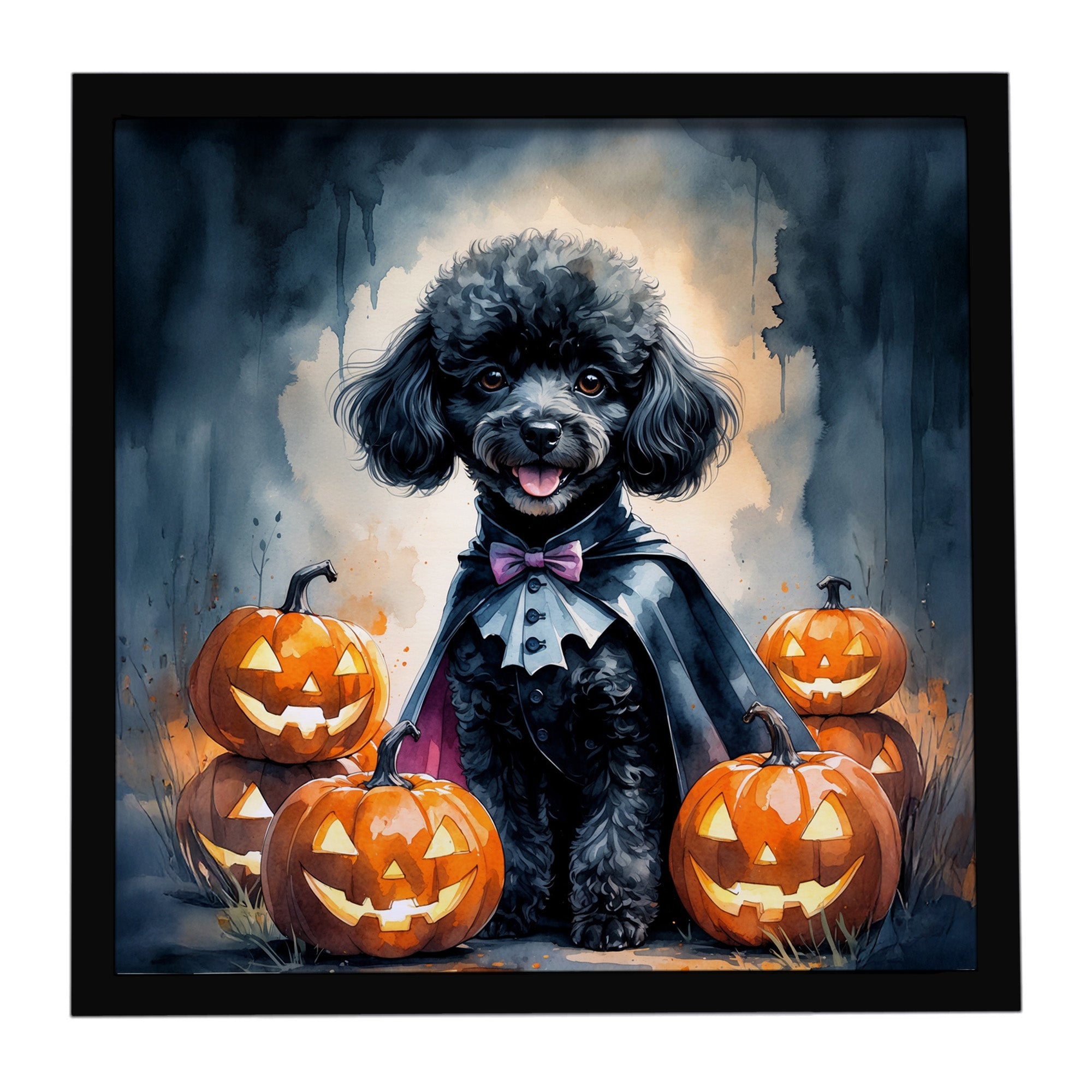 Black Poodle Puppy Halloween Framed Metal Print Bathroom, Kitchen, Office, Home Decor Wall Art Ready to Hang, Square, 8X8