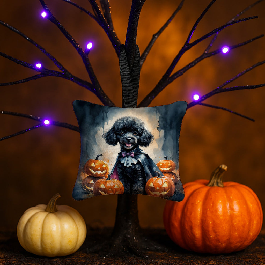 Black Poodle Puppy Halloween Hanging Square Fabric Ornament 3.5 × 3.5 Decorative Door-Knob & Tree Hanger, Soft Fabric