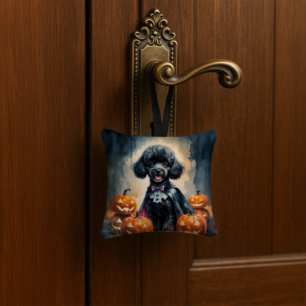 Black Poodle Puppy Halloween Hanging Square Fabric Ornament 3.5 × 3.5 Decorative Door-Knob & Tree Hanger, Soft Fabric
