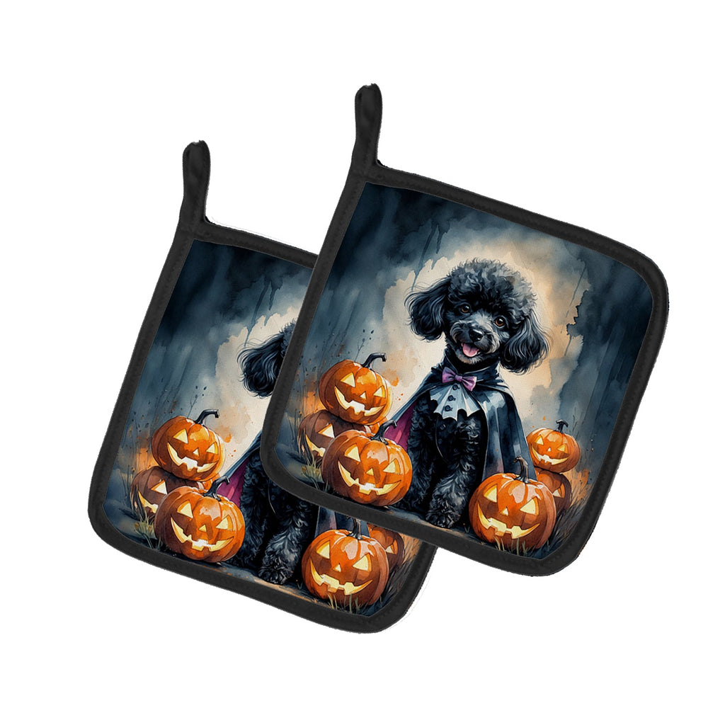 Black Poodle Puppy Halloween Pot Holder Set of 2 Heat Resistant Quilted Hot Pads 7.5 x 7.5 Inch, Insulated Kitchen Trivets for Cooking & Baking