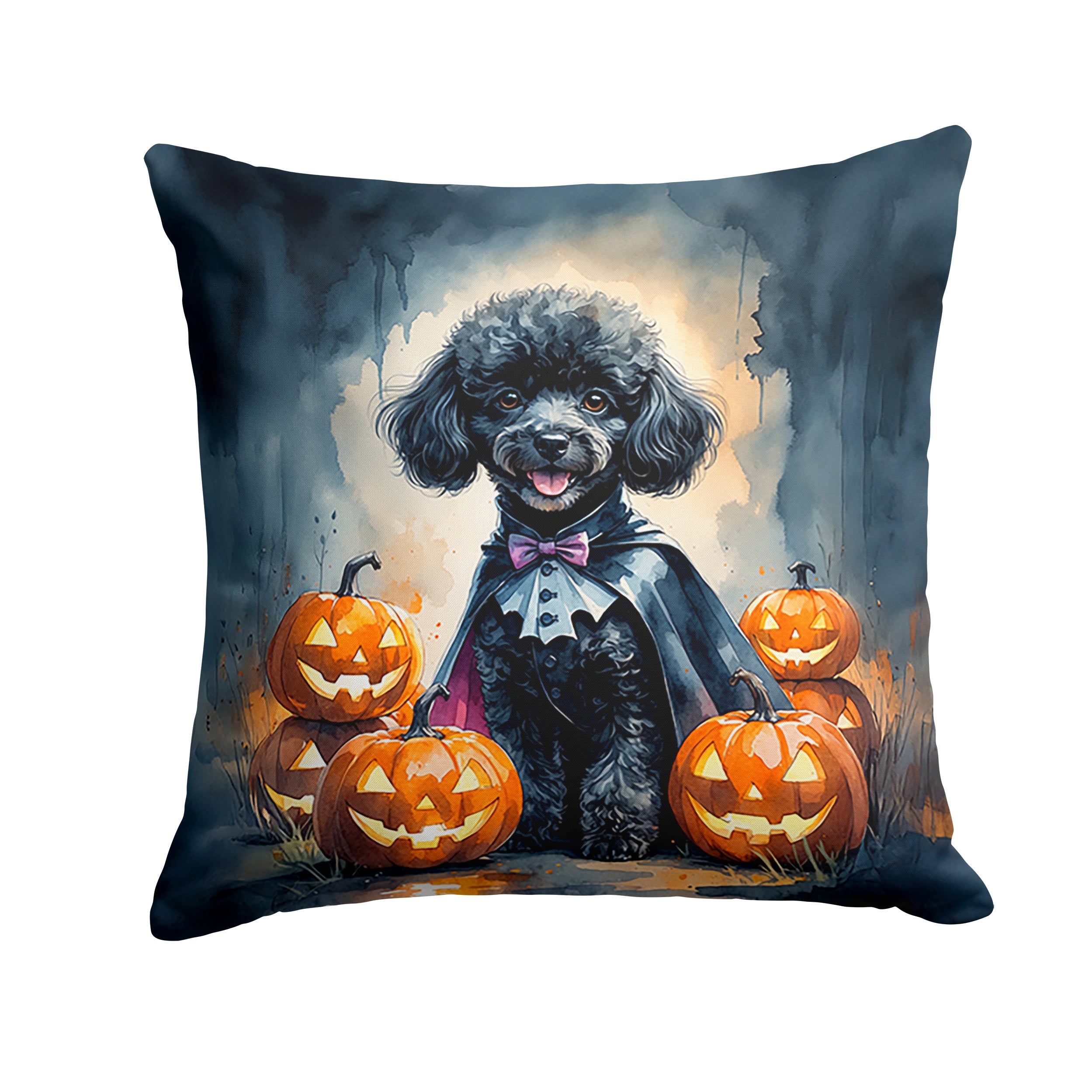 Black Poodle Puppy Halloween Decorative Throw Pillow 14x14 Indoor Outdoor Accent Cushion, Fabric Cover with Insert for Sofa, Bed, Porch & Living Room