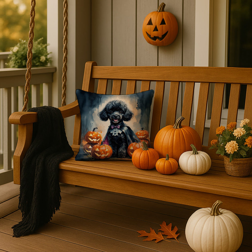 Black Poodle Puppy Halloween Decorative Throw Pillow 14x14 Indoor Outdoor Accent Cushion, Fabric Cover with Insert for Sofa, Bed, Porch & Living Room