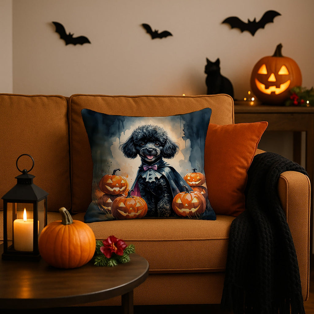 Black Poodle Puppy Halloween Decorative Throw Pillow 18x18 Indoor Outdoor Accent Cushion, Fabric Cover with Insert for Sofa, Bed, Porch & Living Room