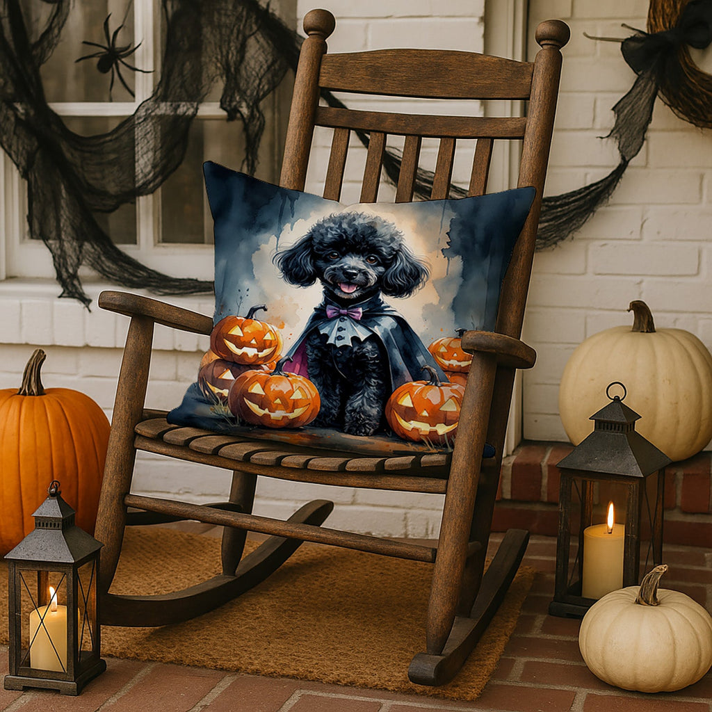 Black Poodle Puppy Halloween Decorative Throw Pillow 18x18 Indoor Outdoor Accent Cushion, Fabric Cover with Insert for Sofa, Bed, Porch & Living Room