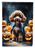 Chocolate Poodle Puppy Halloween House Flag 28x40 Porch Sleeve Pole Decorative Outside Yard Banner Artwork Wall Hanging, Polyester
