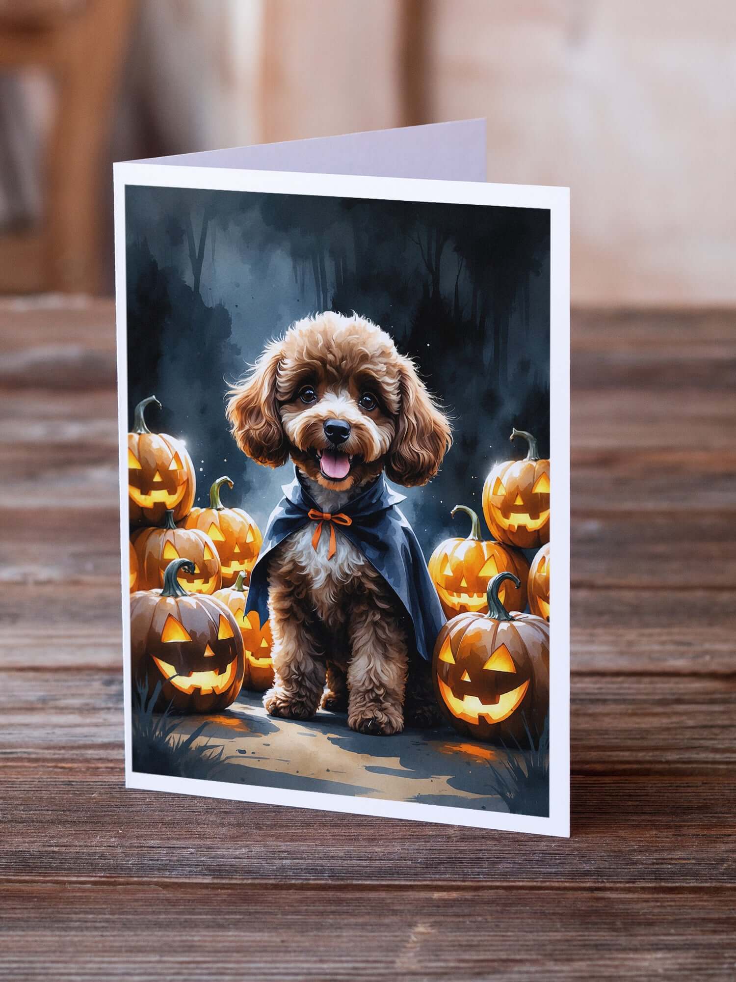 Chocolate Poodle Puppy Halloween Greeting Cards Pack of 8 Blank Cards with Envelopes Whimsical A7 Size 5x7