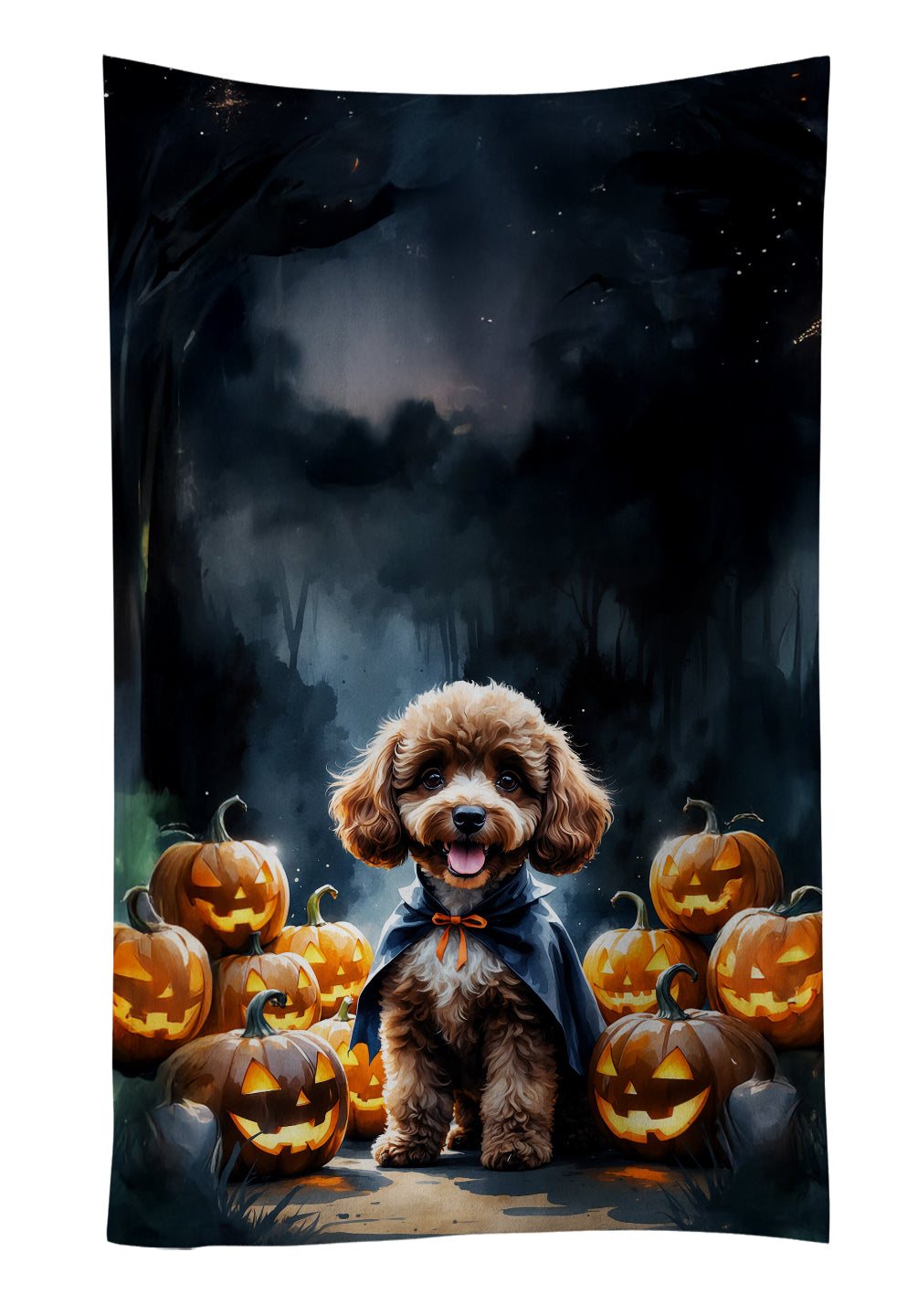 Chocolate Poodle Puppy Halloween Kitchen Towel Velour Plush Front and Cotton Loop Back Machine Washable