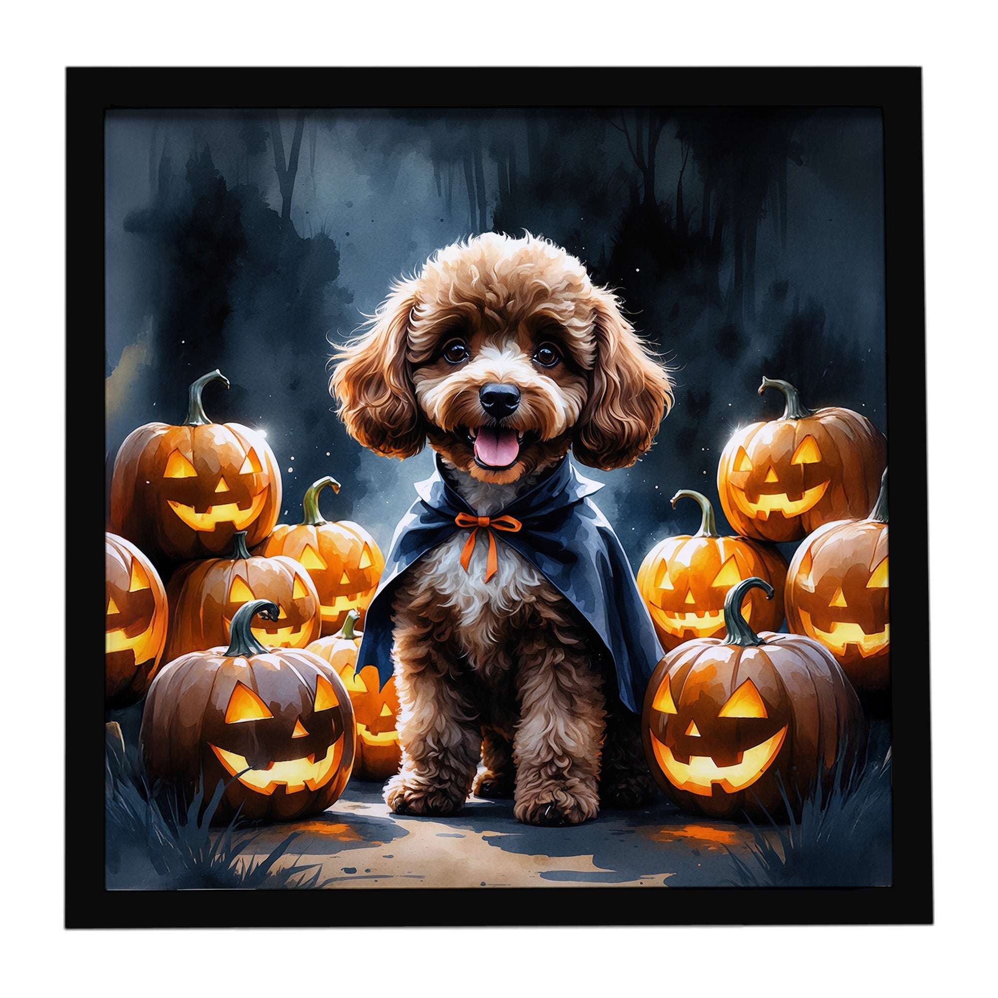 Chocolate Poodle Puppy Halloween Framed Metal Print Bathroom, Kitchen, Office, Home Decor Wall Art Ready to Hang, Square, 8X8