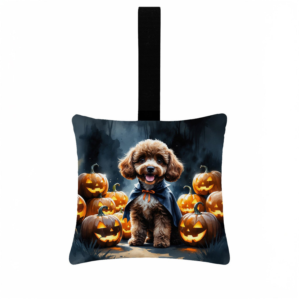 Chocolate Poodle Puppy Halloween Hanging Square Fabric Ornament 3.5 × 3.5 Decorative Door-Knob & Tree Hanger, Soft Fabric
