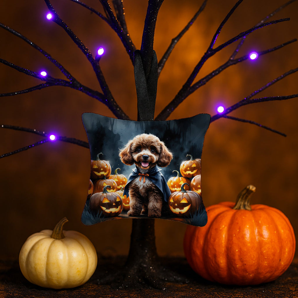Chocolate Poodle Puppy Halloween Hanging Square Fabric Ornament 3.5 × 3.5 Decorative Door-Knob & Tree Hanger, Soft Fabric
