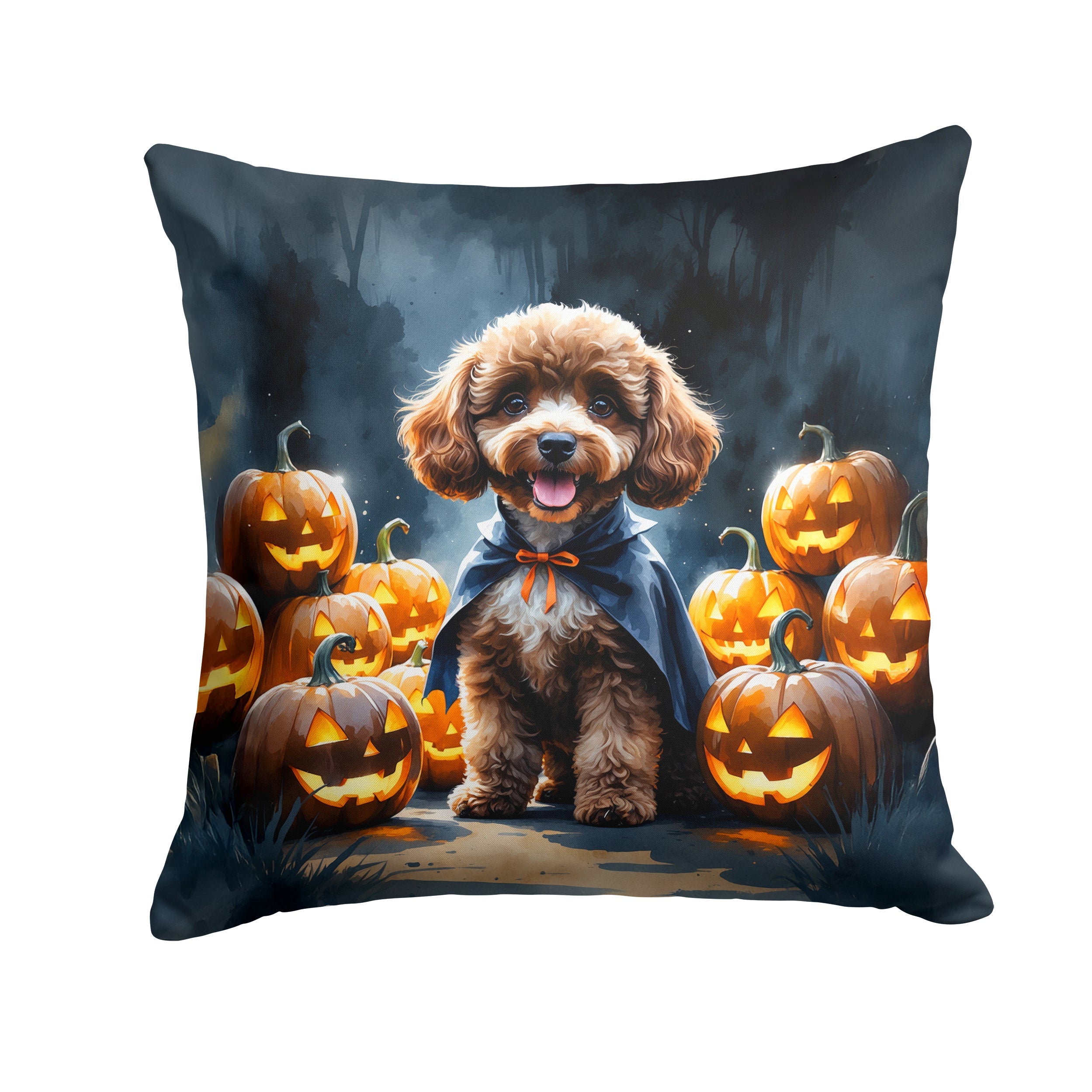 Chocolate Poodle Puppy Halloween Decorative Throw Pillow 18x18 Indoor Outdoor Accent Cushion, Fabric Cover with Insert for Sofa, Bed, Porch & Living Room