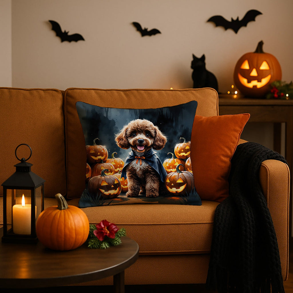Chocolate Poodle Puppy Halloween Decorative Throw Pillow 18x18 Indoor Outdoor Accent Cushion, Fabric Cover with Insert for Sofa, Bed, Porch & Living Room