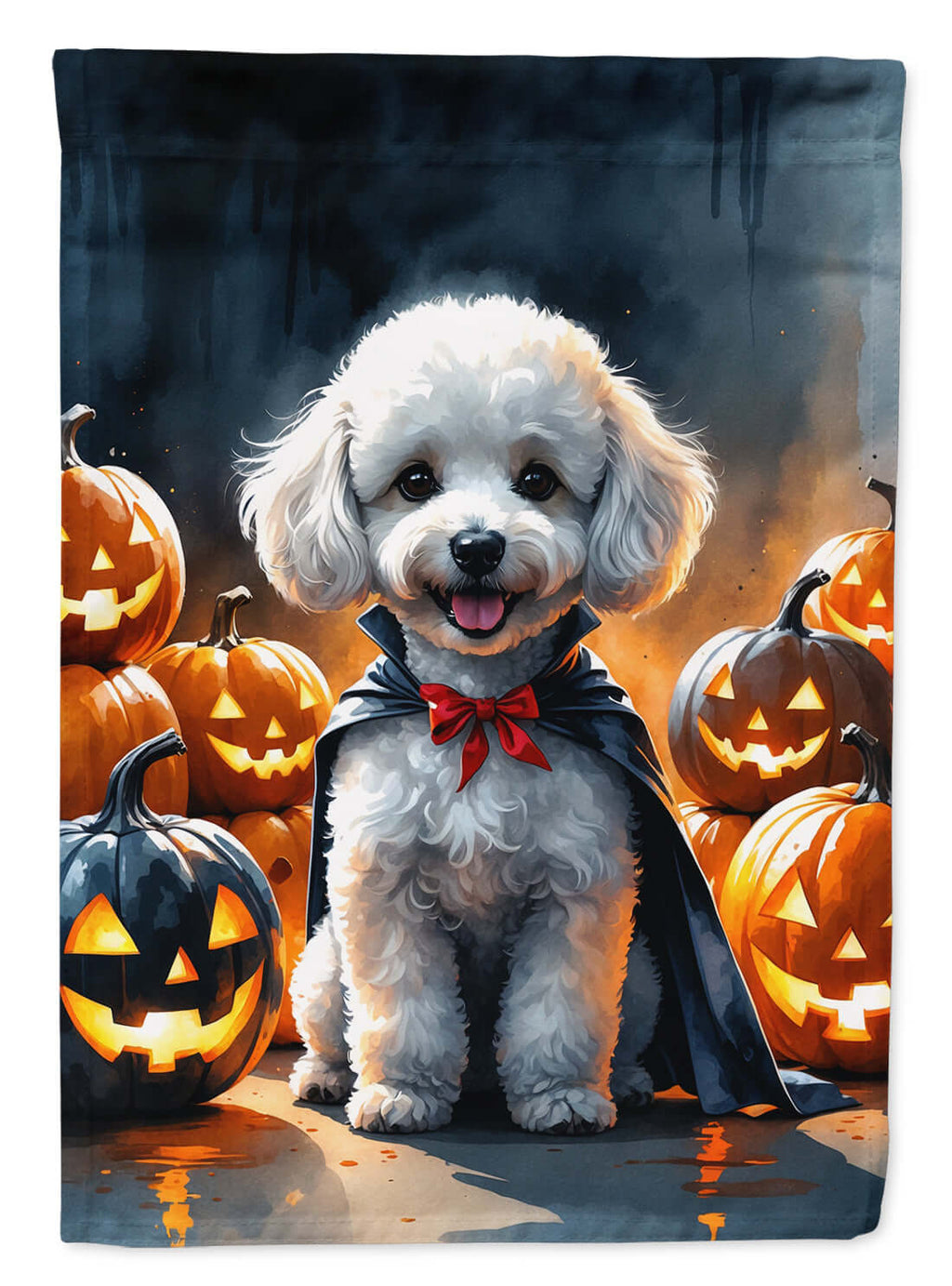 White Poodle Puppy Halloween House Flag 28x40 Porch Sleeve Pole Decorative Outside Yard Banner Artwork Wall Hanging, Polyester