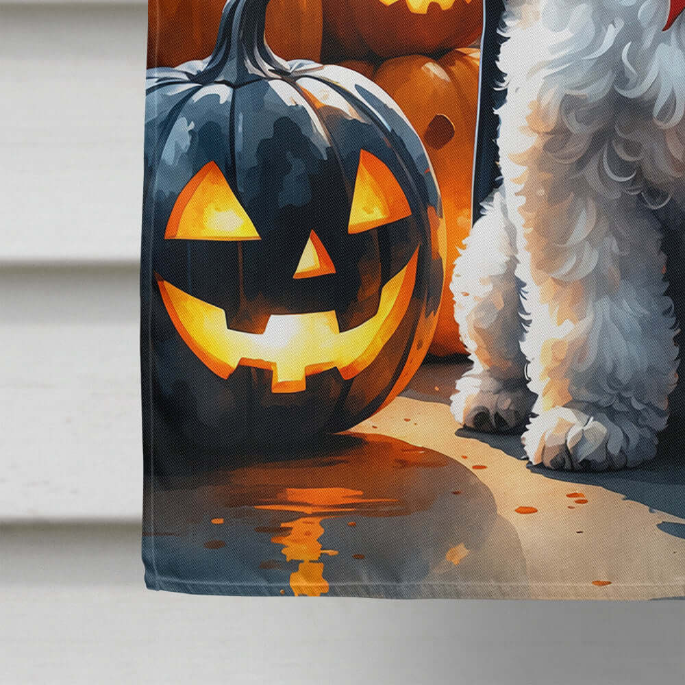 White Poodle Puppy Halloween House Flag 28x40 Porch Sleeve Pole Decorative Outside Yard Banner Artwork Wall Hanging, Polyester