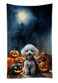 White Poodle Puppy Halloween Kitchen Towel Velour Plush Front and Cotton Loop Back Machine Washable