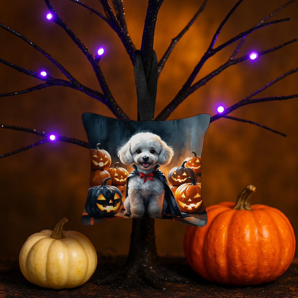 White Poodle Puppy Halloween Hanging Square Fabric Ornament 3.5 × 3.5 Decorative Door-Knob & Tree Hanger, Soft Fabric