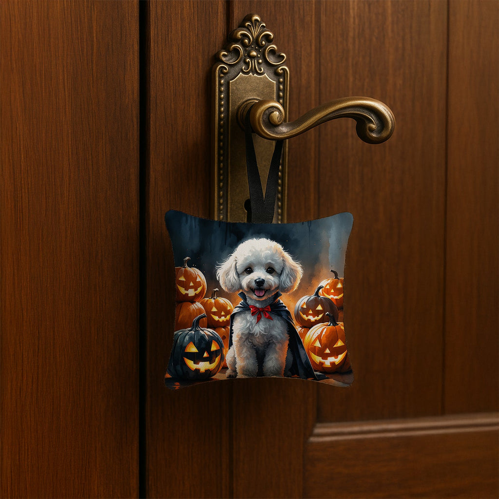 White Poodle Puppy Halloween Hanging Square Fabric Ornament 3.5 × 3.5 Decorative Door-Knob & Tree Hanger, Soft Fabric