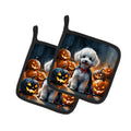 White Poodle Puppy Halloween Pot Holder Set of 2 Heat Resistant Quilted Hot Pads 7.5 x 7.5 Inch, Insulated Kitchen Trivets for Cooking & Baking