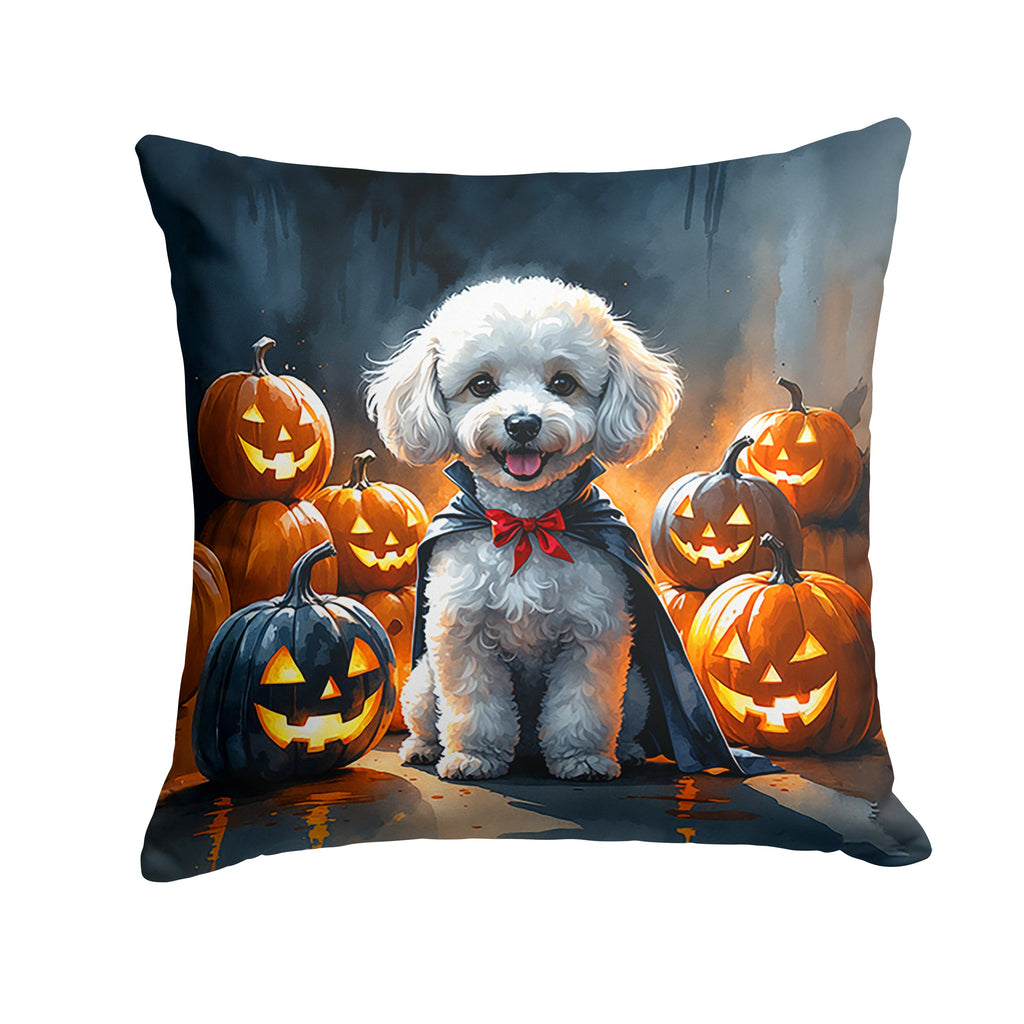 White Poodle Puppy Halloween Decorative Throw Pillow 14x14 Indoor Outdoor Accent Cushion, Fabric Cover with Insert for Sofa, Bed, Porch & Living Room