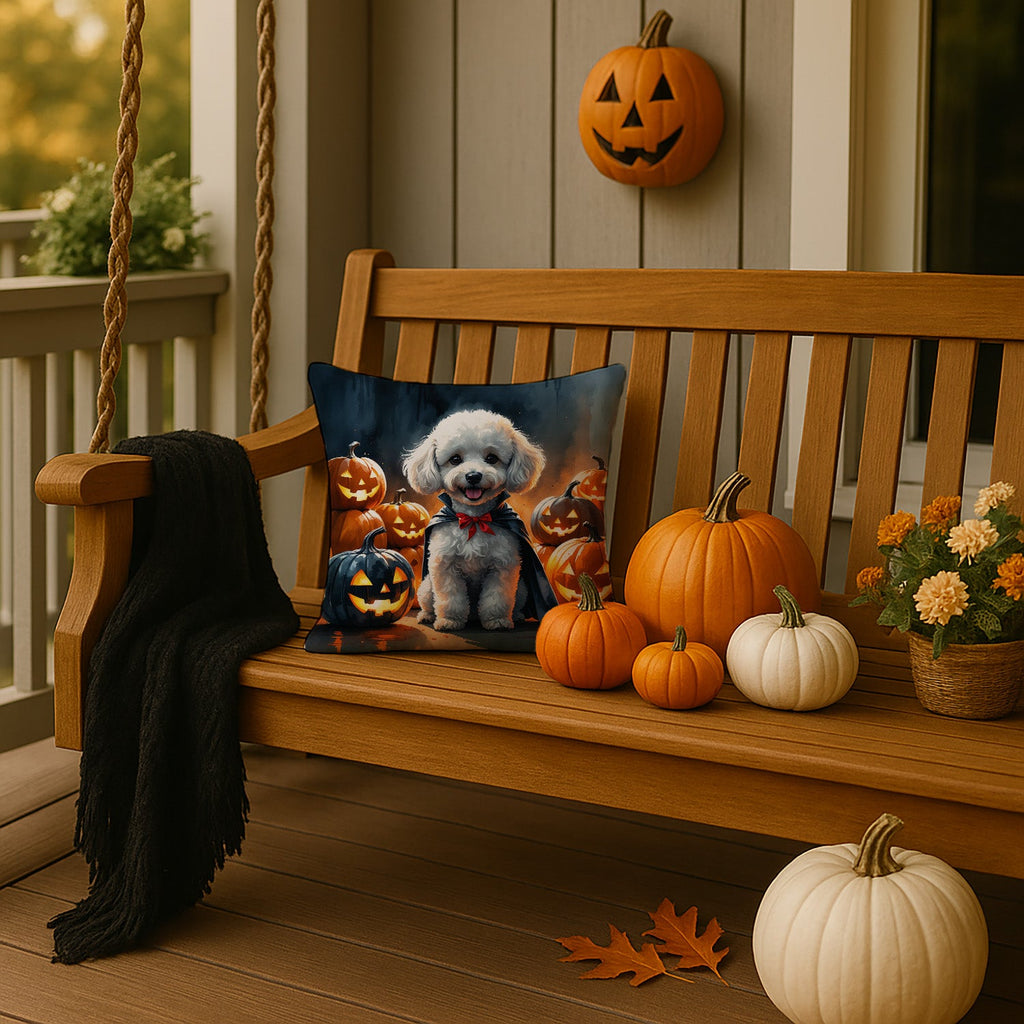 White Poodle Puppy Halloween Decorative Throw Pillow 14x14 Indoor Outdoor Accent Cushion, Fabric Cover with Insert for Sofa, Bed, Porch & Living Room
