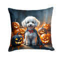 White Poodle Puppy Halloween Decorative Throw Pillow 18x18 Indoor Outdoor Accent Cushion, Fabric Cover with Insert for Sofa, Bed, Porch & Living Room