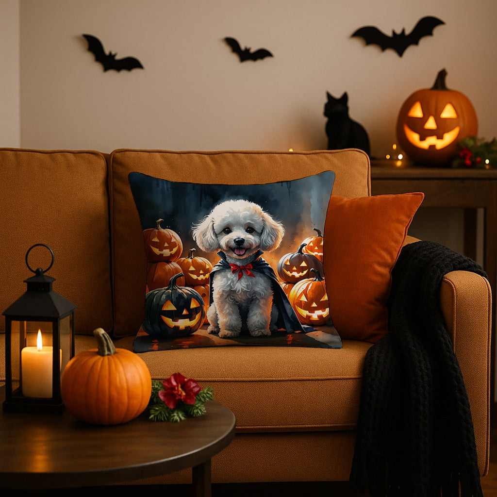 White Poodle Puppy Halloween Decorative Throw Pillow 18x18 Indoor Outdoor Accent Cushion, Fabric Cover with Insert for Sofa, Bed, Porch & Living Room