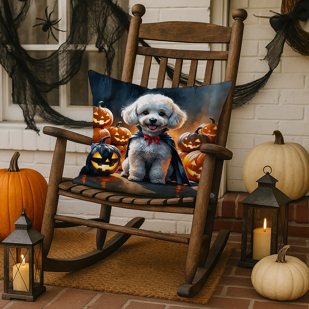 White Poodle Puppy Halloween Decorative Throw Pillow 18x18 Indoor Outdoor Accent Cushion, Fabric Cover with Insert for Sofa, Bed, Porch & Living Room