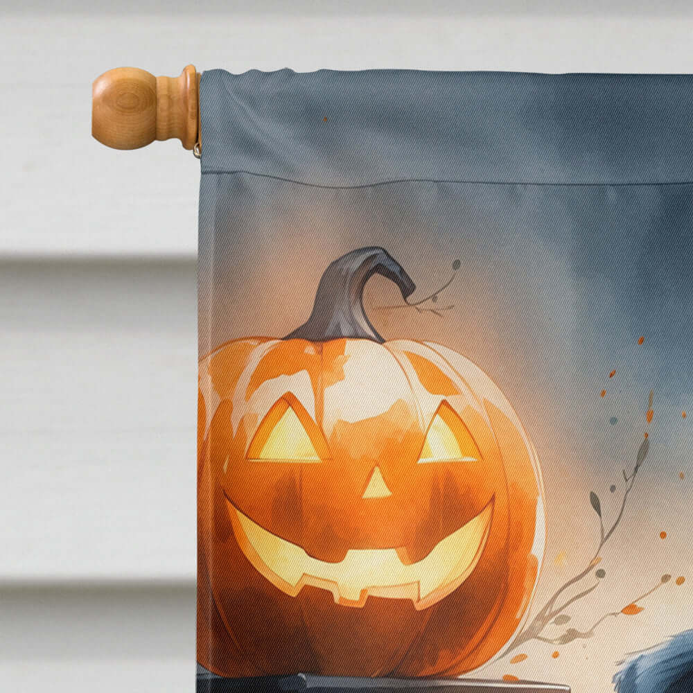 Black Pug Puppy Halloween House Flag 28x40 Porch Sleeve Pole Decorative Outside Yard Banner Artwork Wall Hanging, Polyester