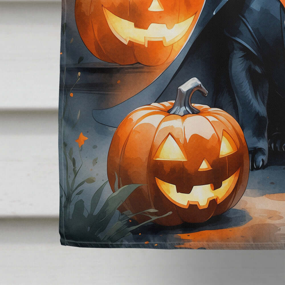 Black Pug Puppy Halloween House Flag 28x40 Porch Sleeve Pole Decorative Outside Yard Banner Artwork Wall Hanging, Polyester