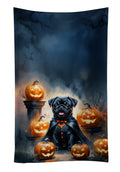 Black Pug Puppy Halloween Kitchen Towel Velour Plush Front and Cotton Loop Back Machine Washable
