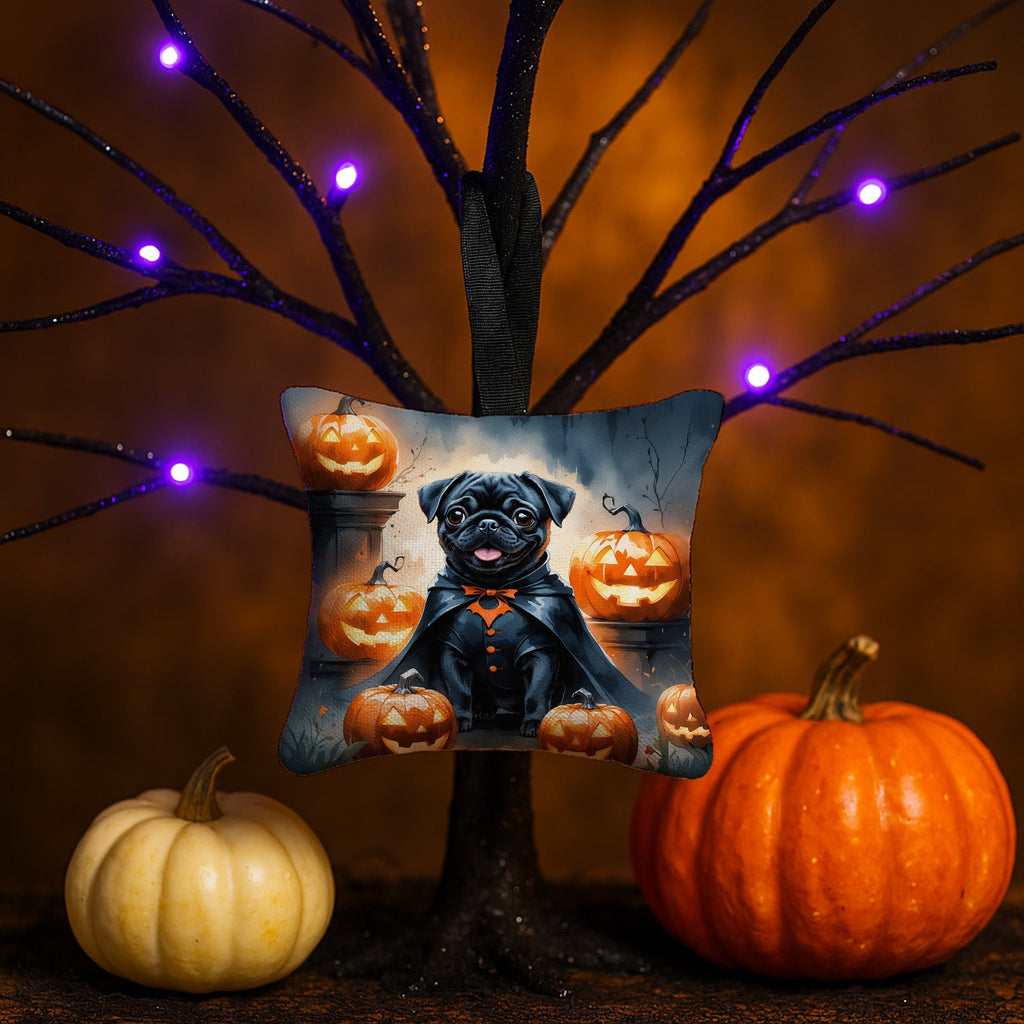 Black Pug Puppy Halloween Hanging Square Fabric Ornament 3.5 × 3.5 Decorative Door-Knob & Tree Hanger, Soft Fabric