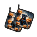 Black Pug Puppy Halloween Pot Holder Set of 2 Heat Resistant Quilted Hot Pads 7.5 x 7.5 Inch, Insulated Kitchen Trivets for Cooking & Baking