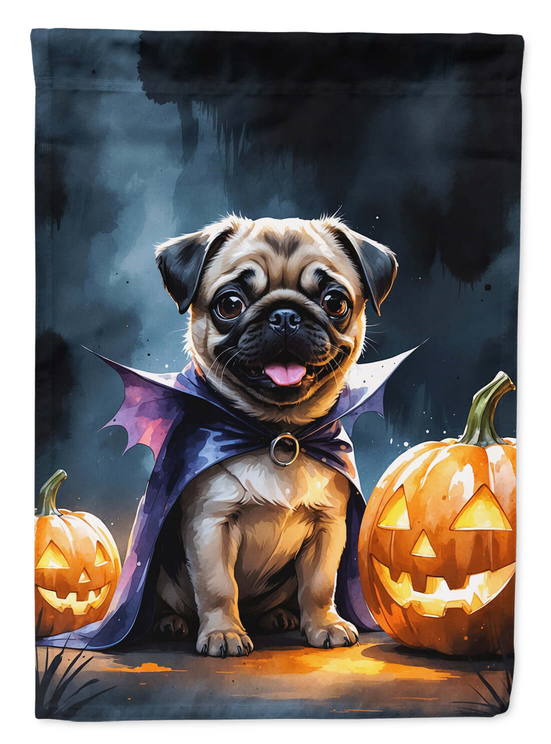 Pug Puppy Halloween House Flag 28x40 Porch Sleeve Pole Decorative Outside Yard Banner Artwork Wall Hanging, Polyester