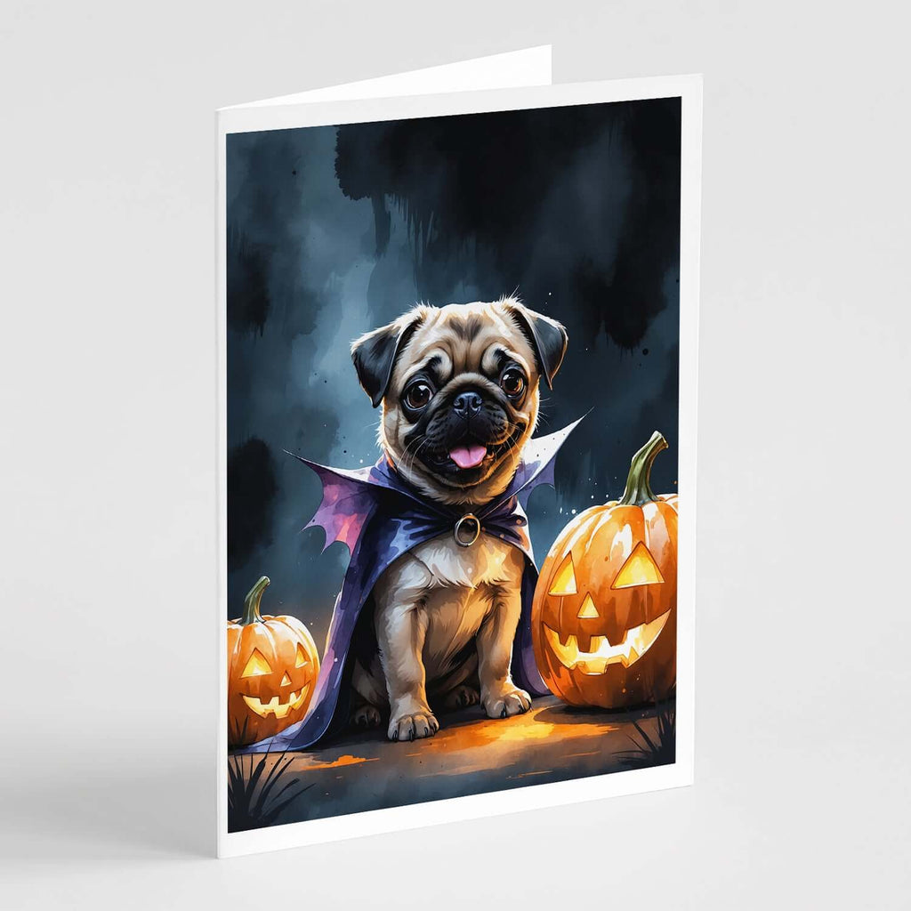Pug Puppy Halloween Greeting Cards Pack of 8 Blank Cards with Envelopes Whimsical A7 Size 5x7