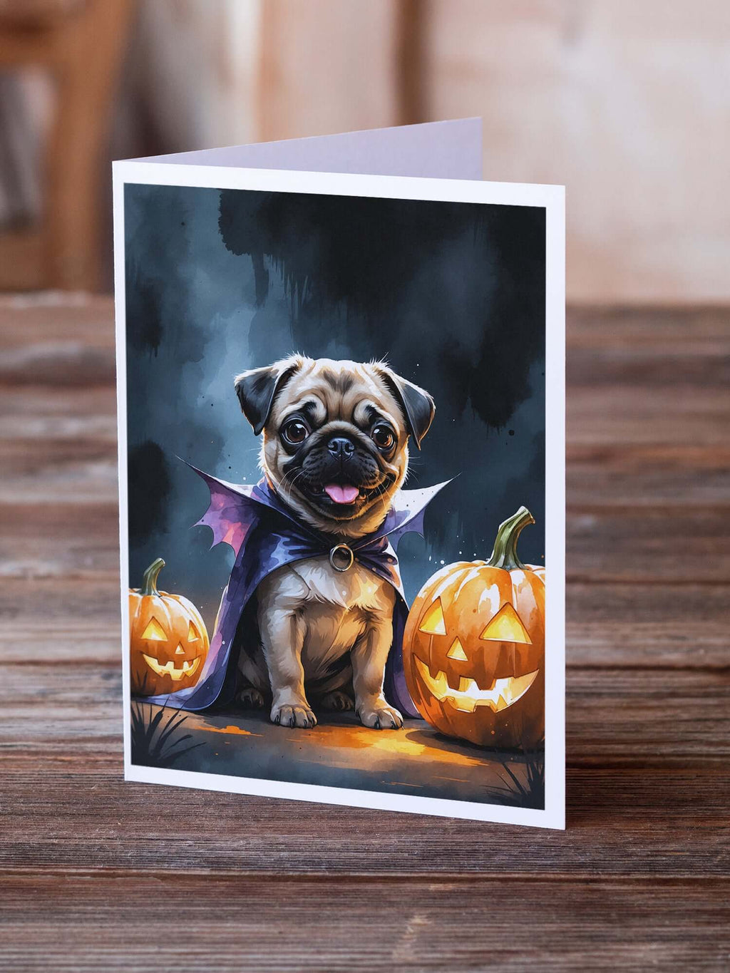 Pug Puppy Halloween Greeting Cards Pack of 8 Blank Cards with Envelopes Whimsical A7 Size 5x7