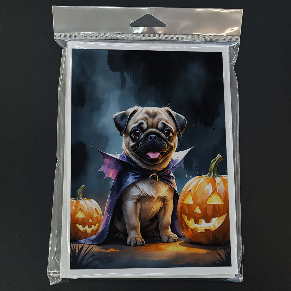 Pug Puppy Halloween Greeting Cards Pack of 8 Blank Cards with Envelopes Whimsical A7 Size 5x7
