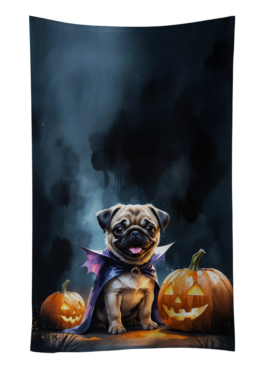 Pug Puppy Halloween Kitchen Towel Velour Plush Front and Cotton Loop Back Machine Washable