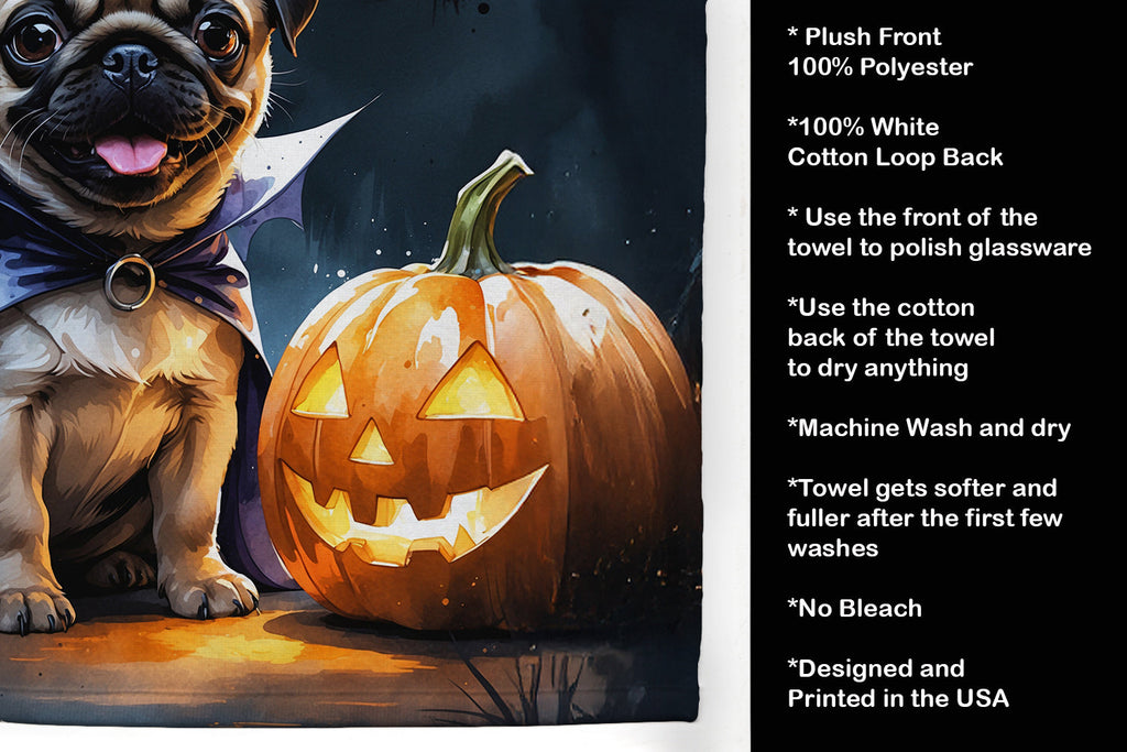Pug Puppy Halloween Kitchen Towel Velour Plush Front and Cotton Loop Back Machine Washable